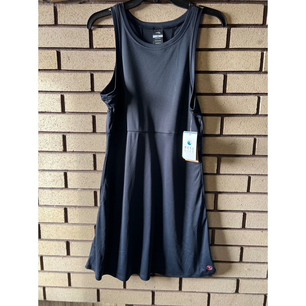 REEL LIFE NWT Beach Dress Cover Up Black Sleeveless Athletic Fit Flare Dress M